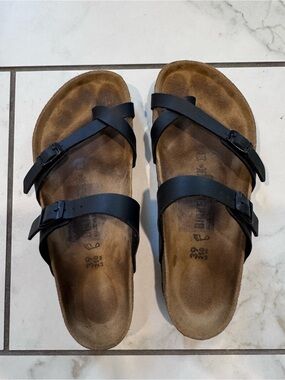 Birkenstock Black Leather Cross-Strap Sandals